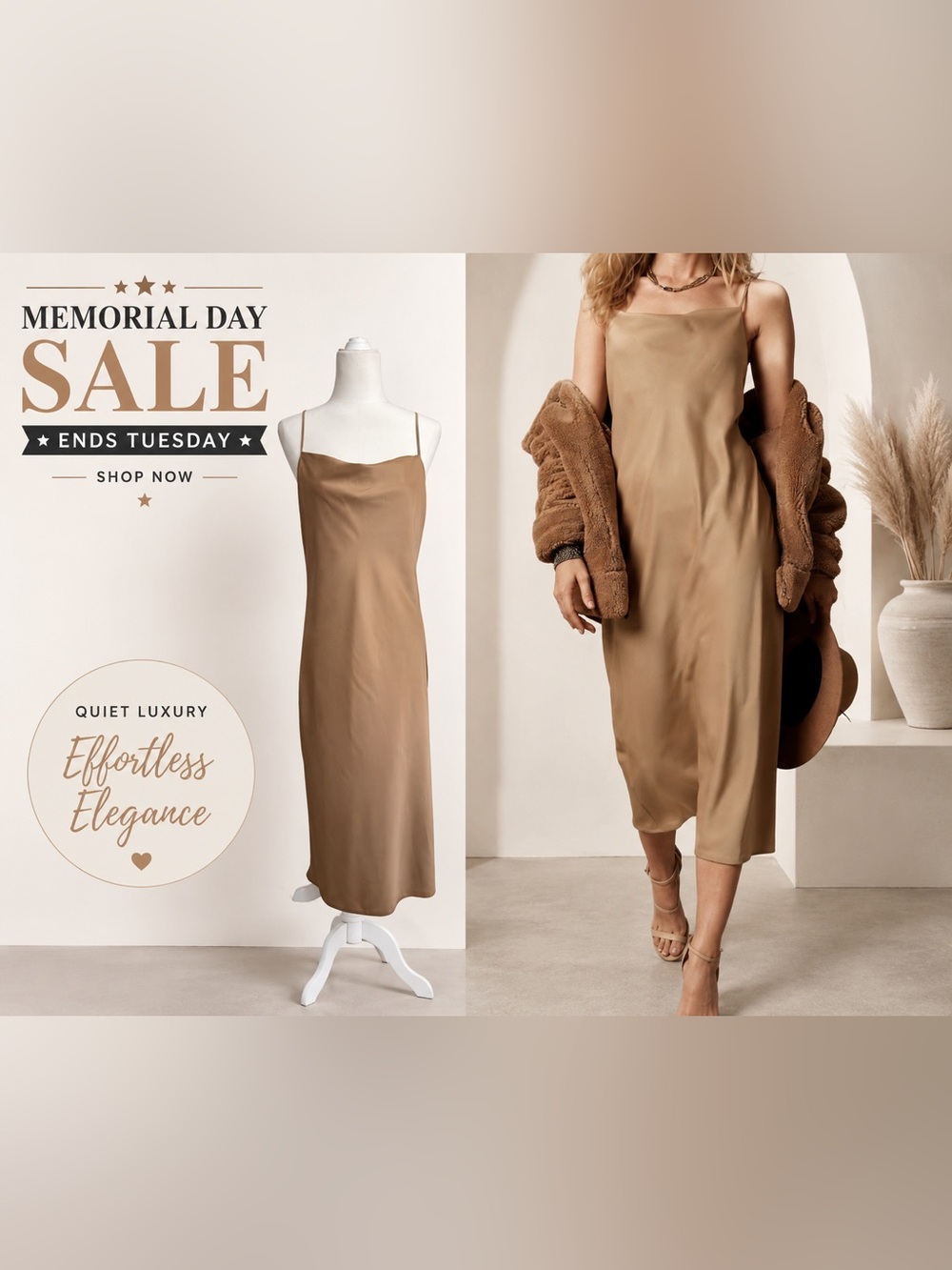Banana Republic Satin Midi Slip Dress Neutral Old Money Minimal Chic S